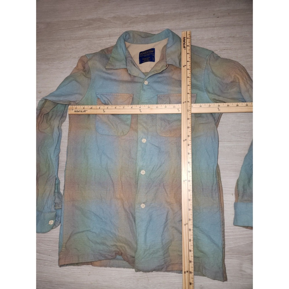 Pendleton VINTAGE Board Shirt Fitted S Blue Green Ombre Plaid USA Virgin Wool - Picture 6 of 8